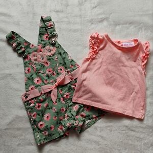 Adorable Floral Print Shortalls With Matching Sparkle Shirt | 24M